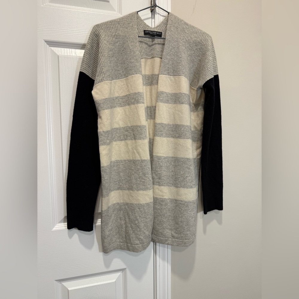 Central Park West wool cashmere cardigan in gray, ivory, and black Size L